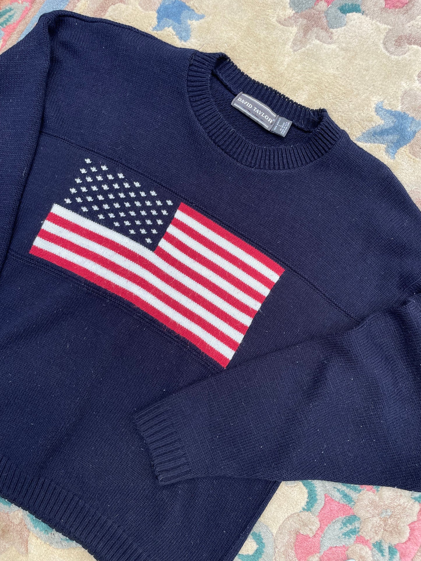 Vintage 1990s David Taylor American Flag Knit Sweater