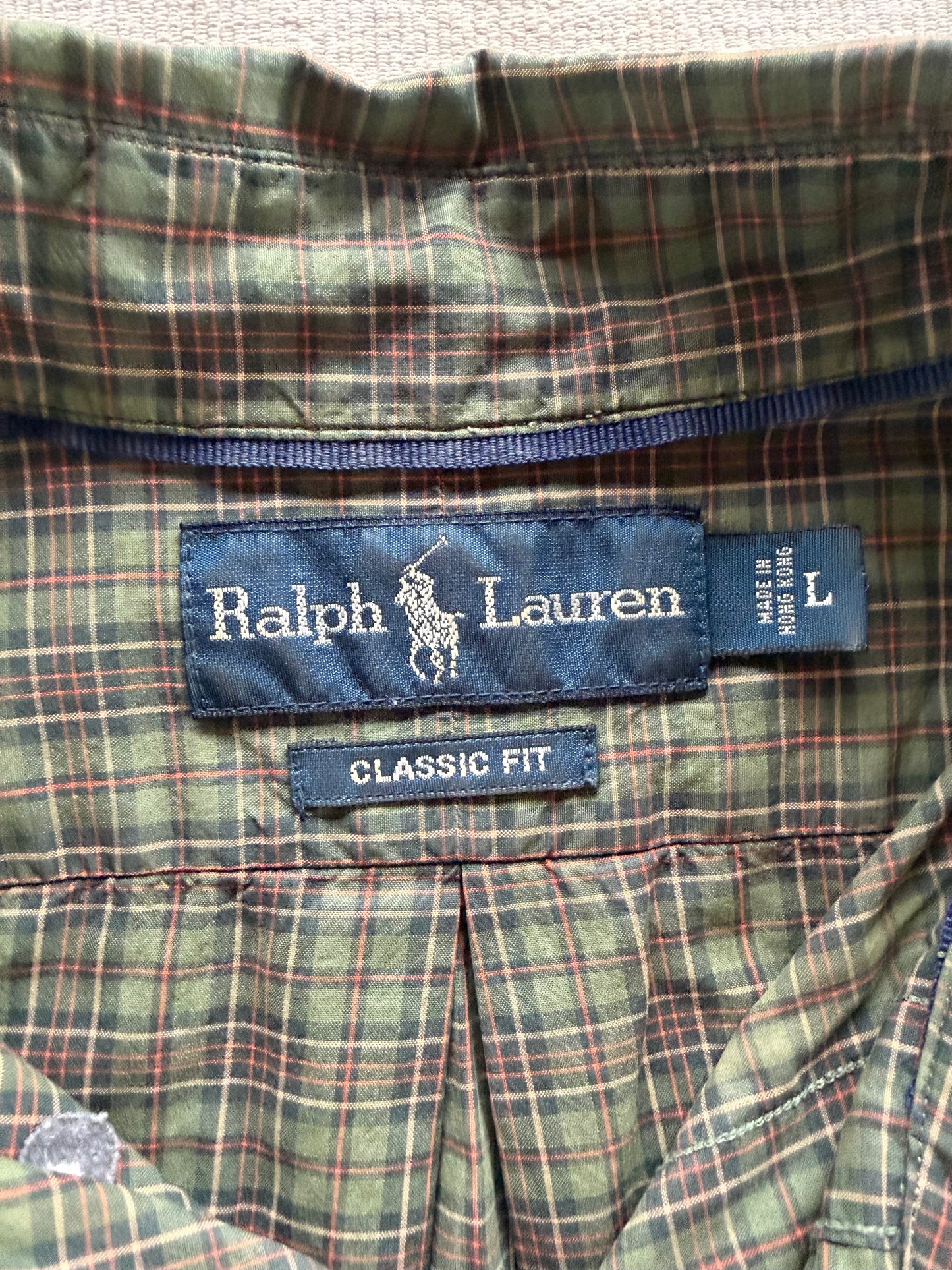 Vintage 90s Polo Ralph Lauren Green Checkered Cotton Button Up