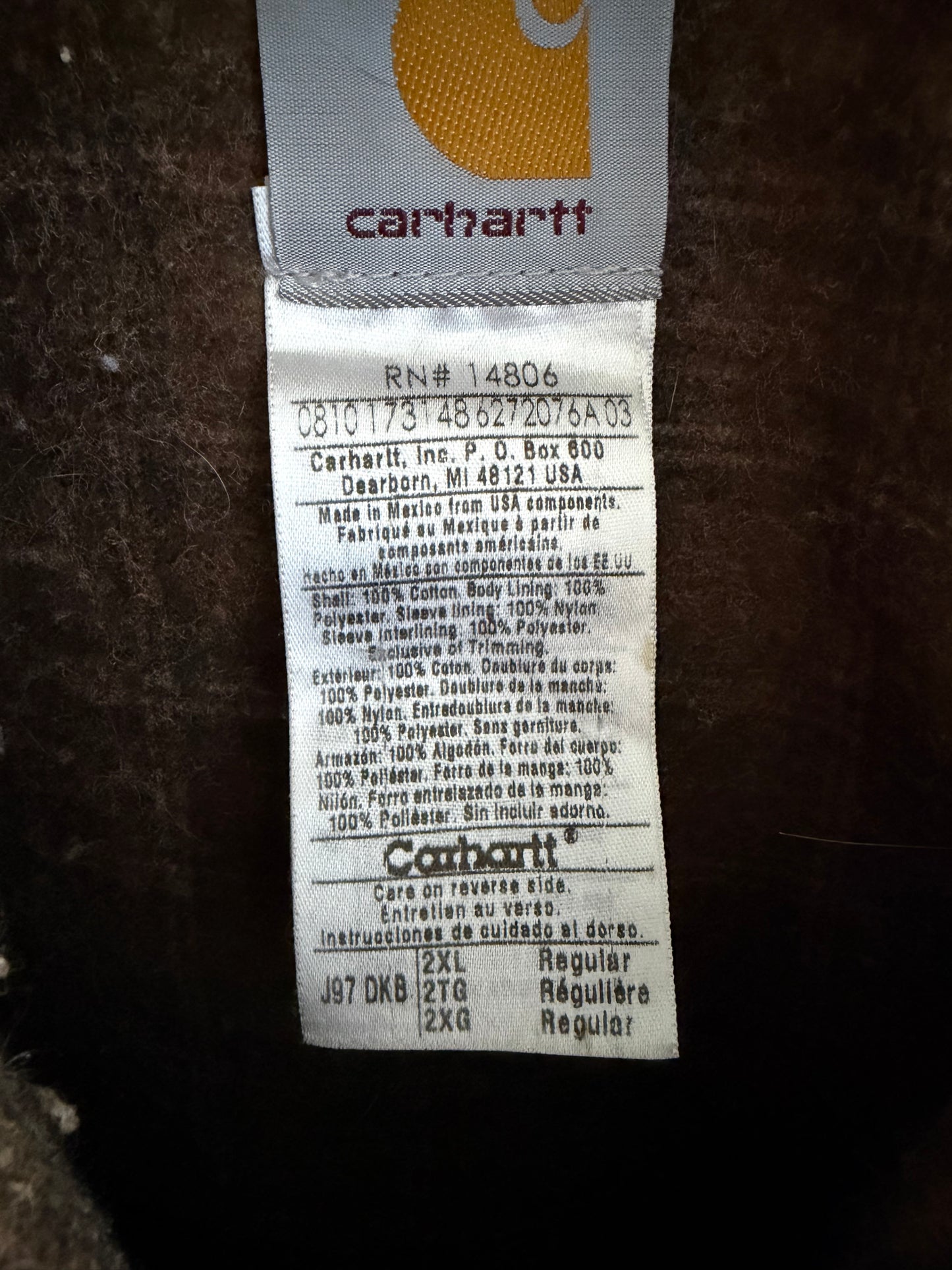 2010 Dark Brown Carhartt Detroit Blanket Lined Jacket (J97 DKB)