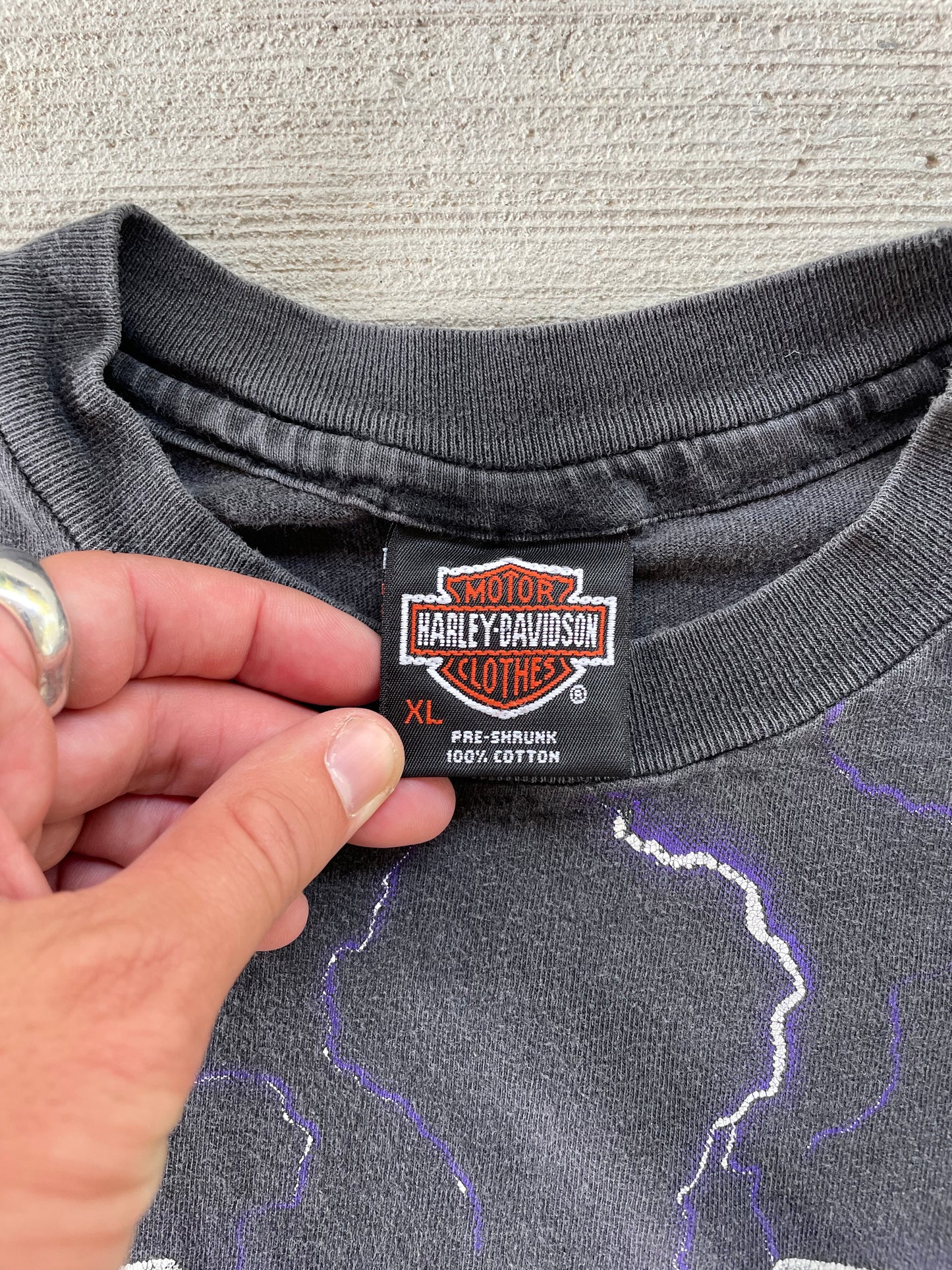 Vintage 1990s Harley Davidson Thunder and Lightning AOP Tee