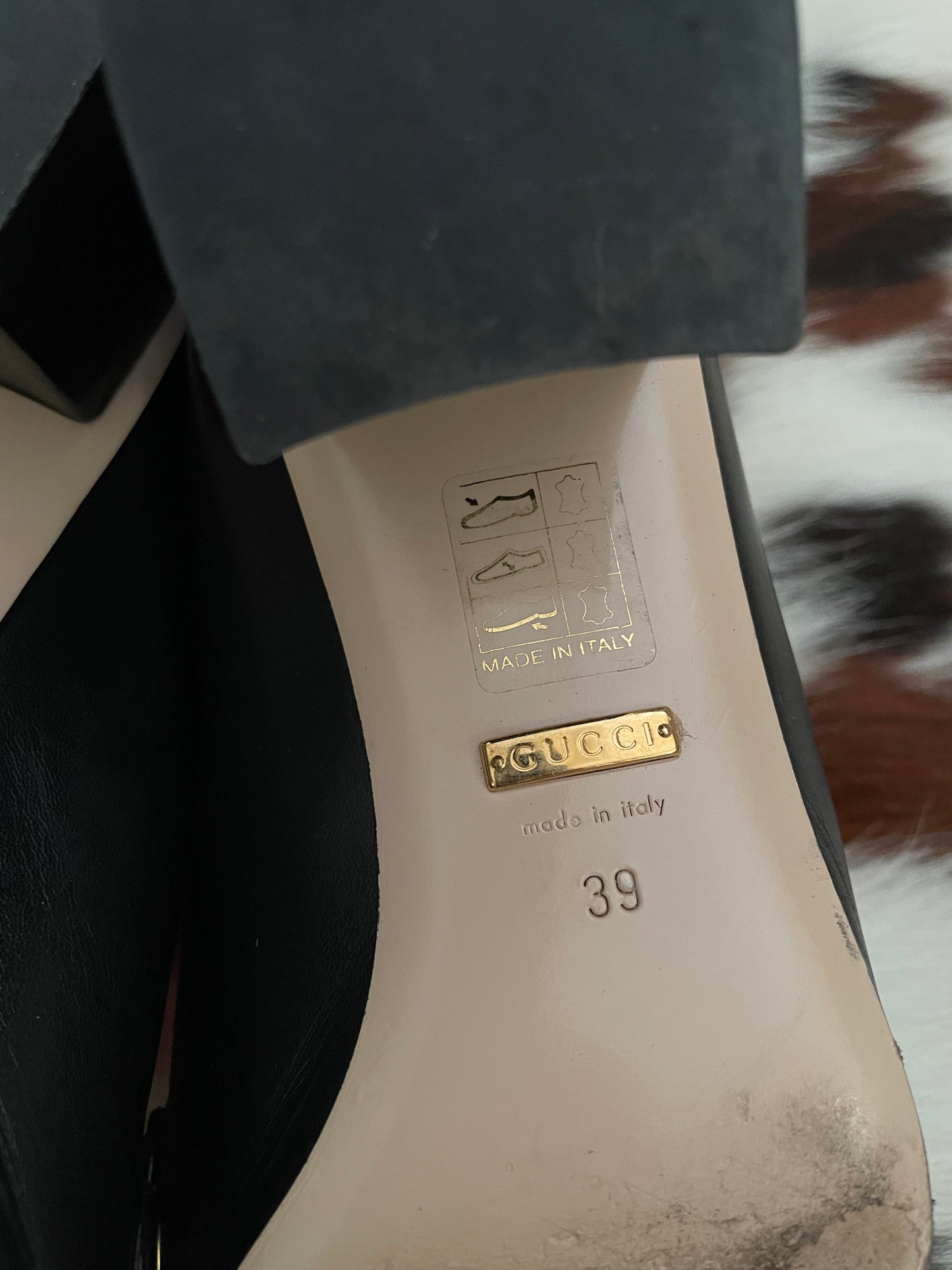 Gucci Black Leather Sylvie Mid Heel Loafers