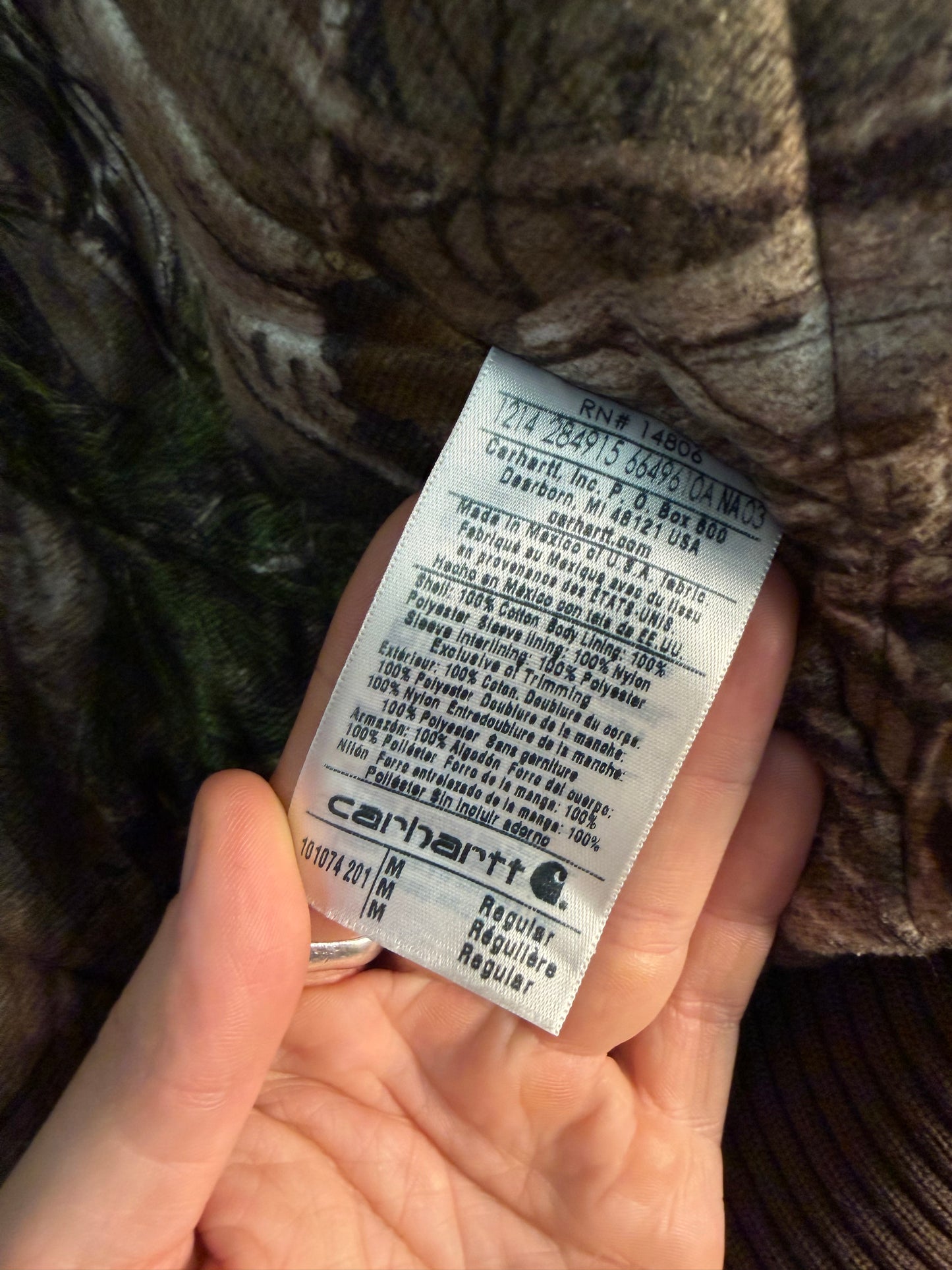 2014 Brown Realtree Camo Lined Carhartt Hooded Jacket