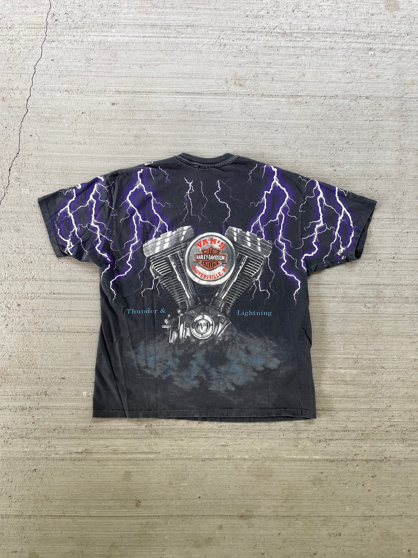 Vintage 1990s Harley Davidson Thunder and Lightning AOP Tee