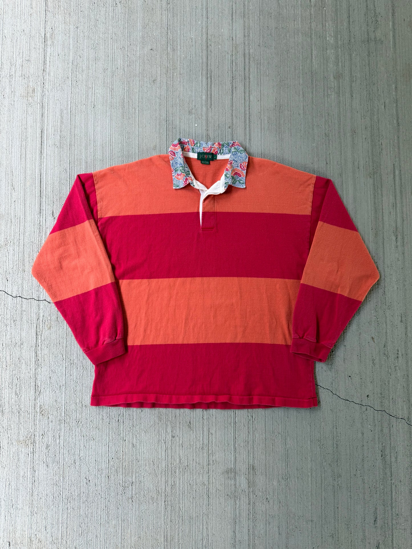 Vintage 90s J. Crew Orange and Red Striped Rugby