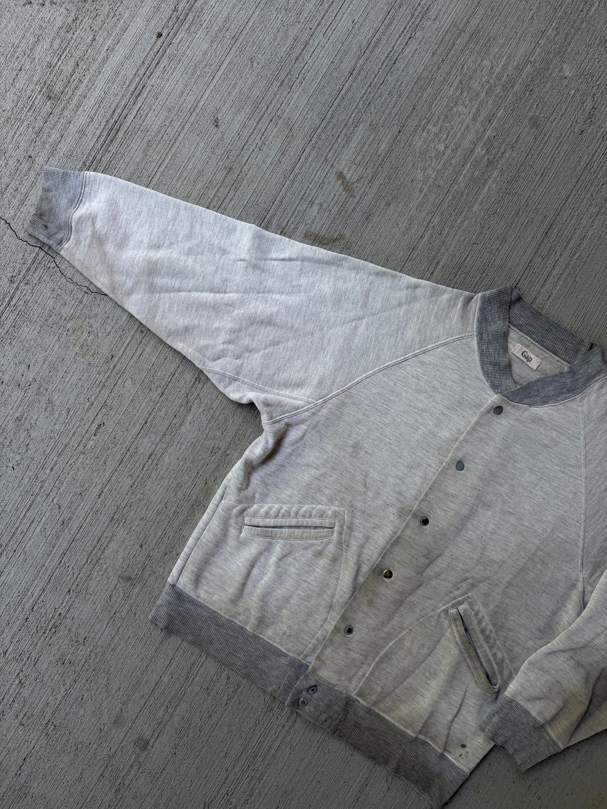 Vintage 1980s GAP Heavily Distressed Button Snap Sweatshirt