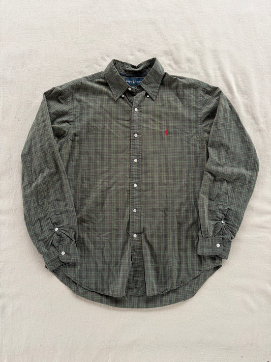 Vintage 90s Polo Ralph Lauren Green Checkered Cotton Button Up