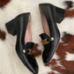 Gucci Black Leather Sylvie Mid Heel Loafers