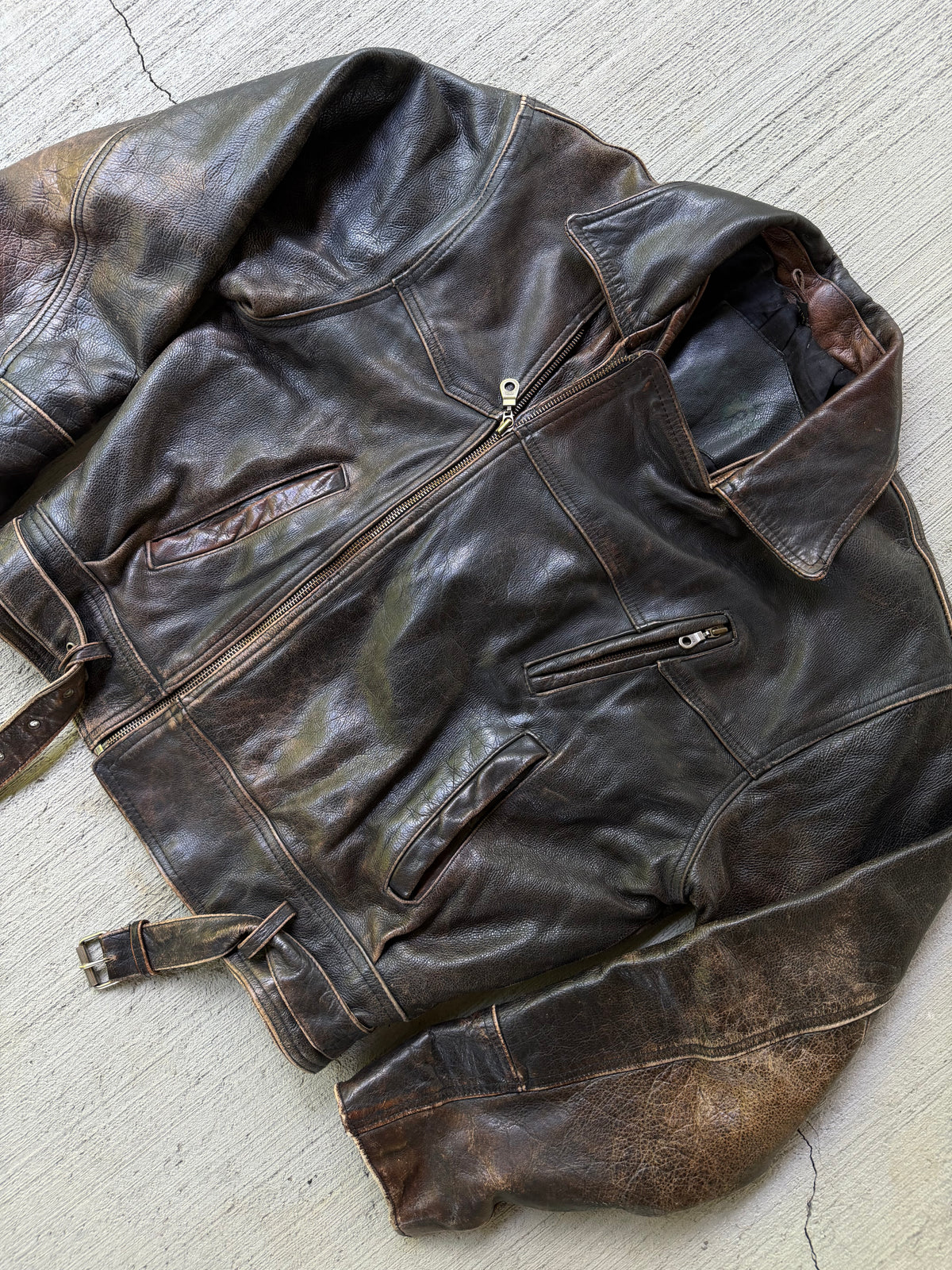 Vintage 90s Faded Leather Biker Jacket