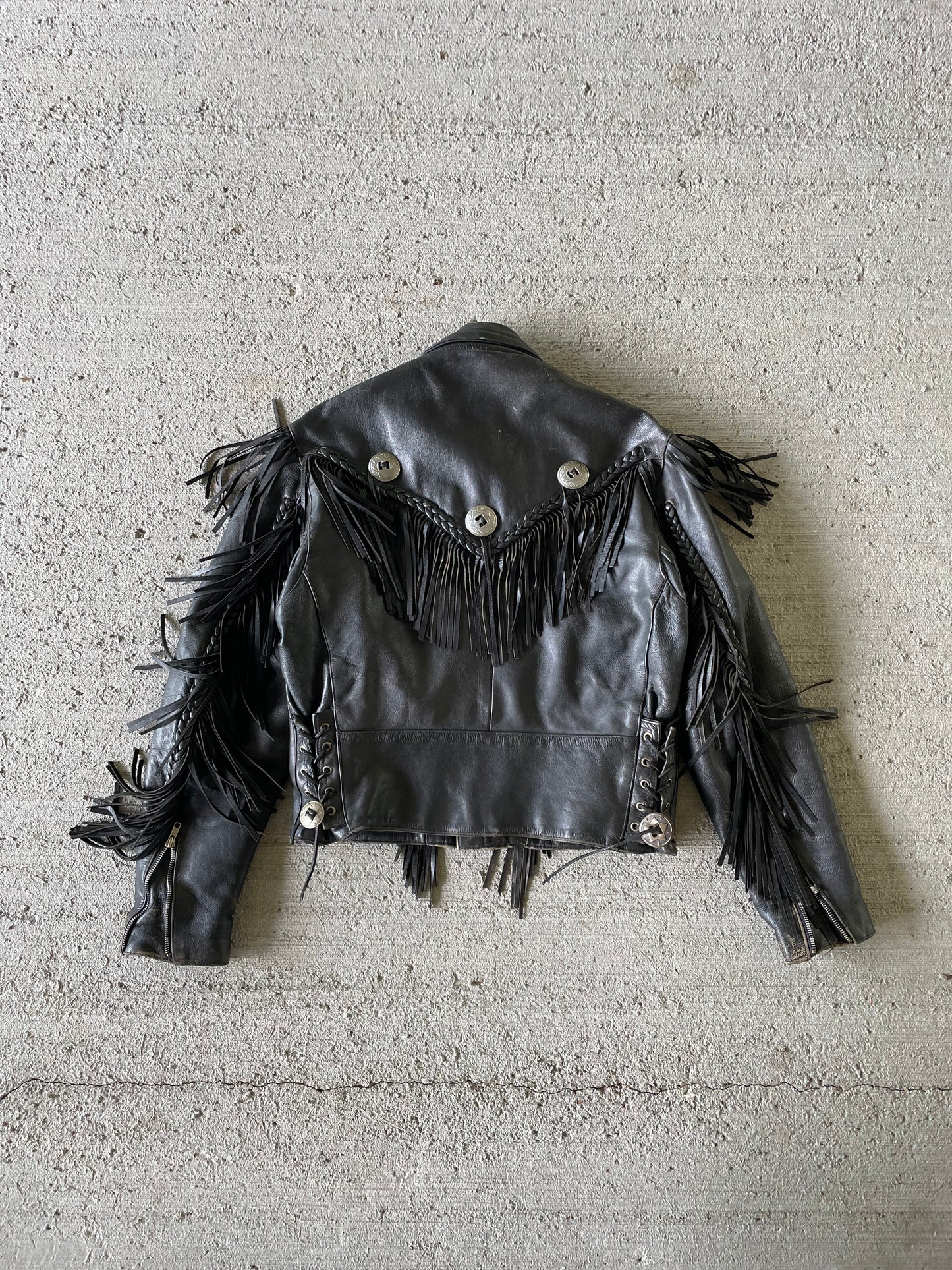 Vintage Leather Fringe Biker Jacket