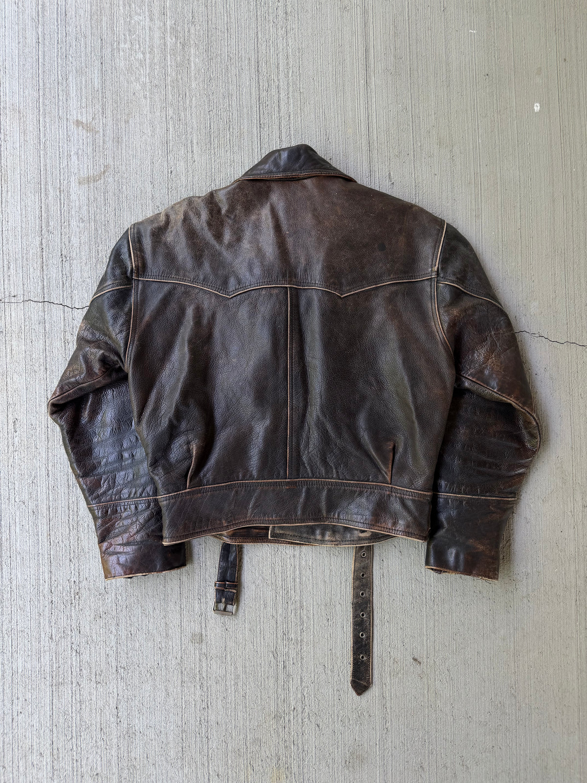 Vintage 90s Faded Leather Biker Jacket