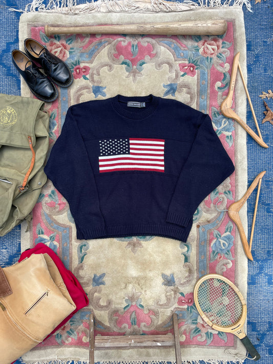 Vintage 1990s David Taylor American Flag Knit Sweater