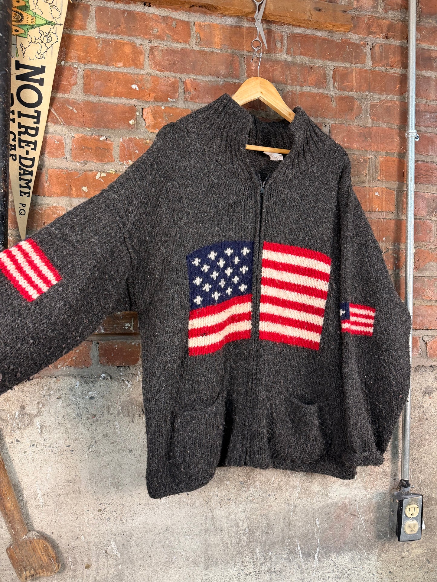 Vintage 90s American Flag Zip-Up Sweater