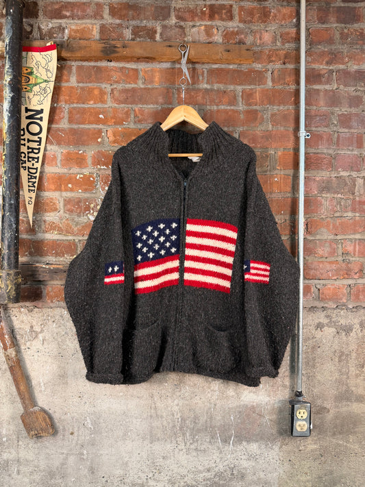 Vintage 90s American Flag Zip-Up Sweater