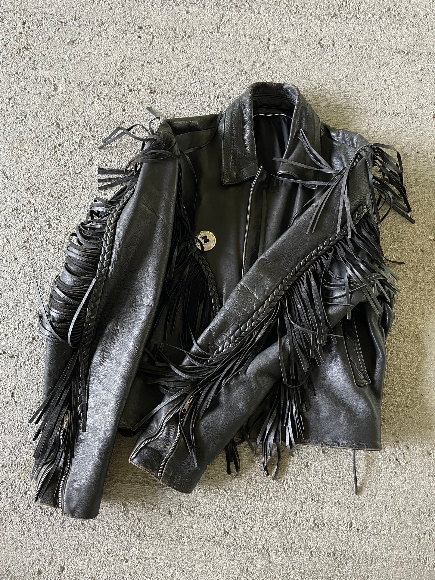 Vintage Leather Fringe Biker Jacket