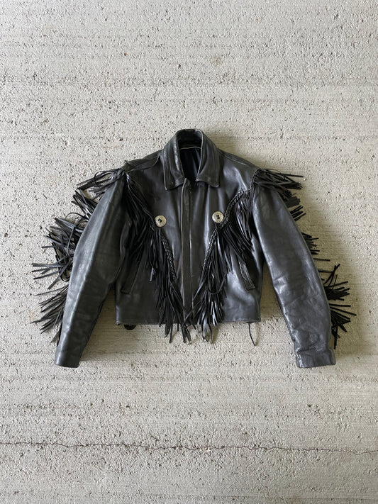 Vintage Leather Fringe Biker Jacket