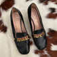 Gucci Black Leather Sylvie Mid Heel Loafers