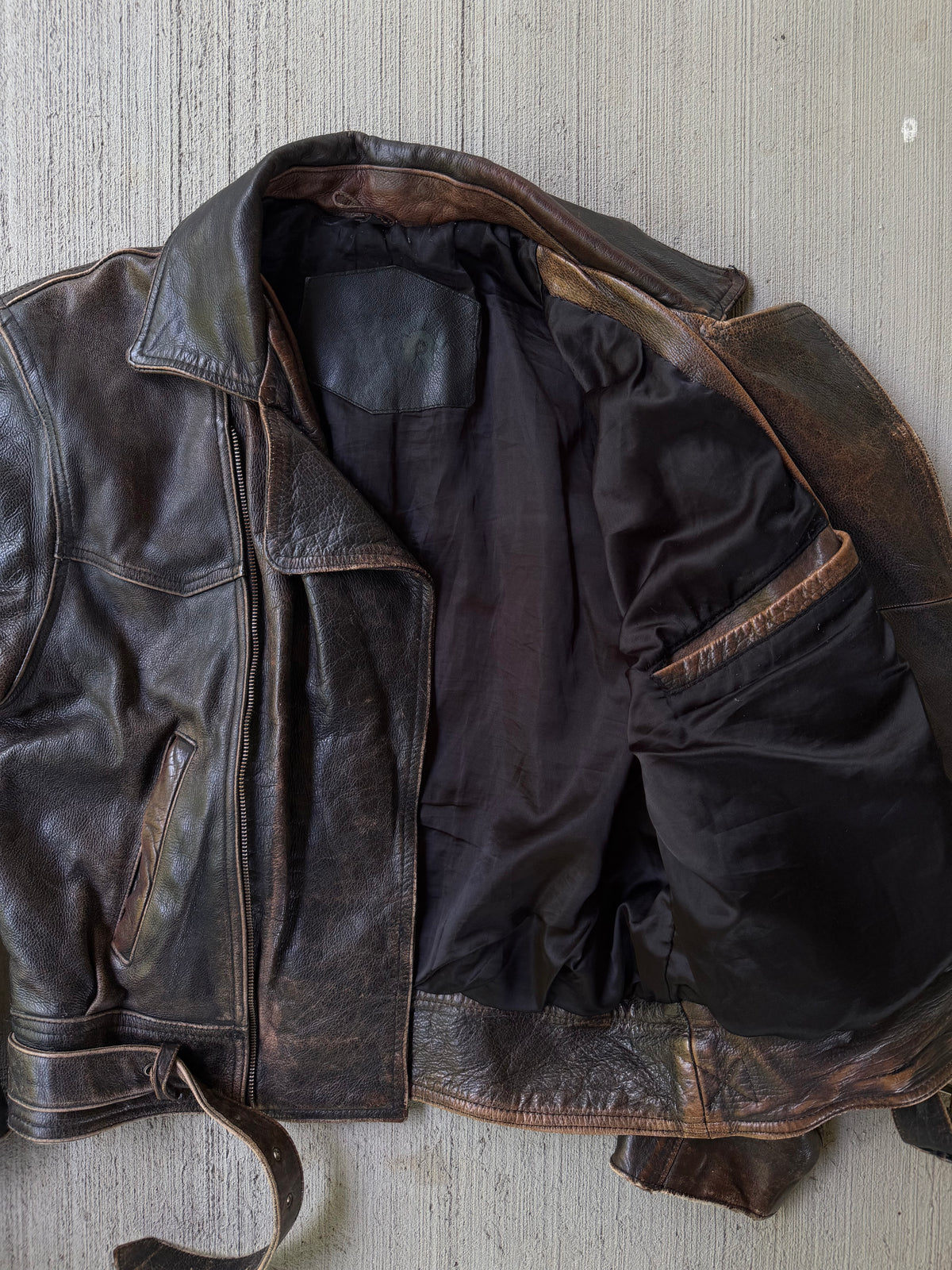 Vintage 90s Faded Leather Biker Jacket