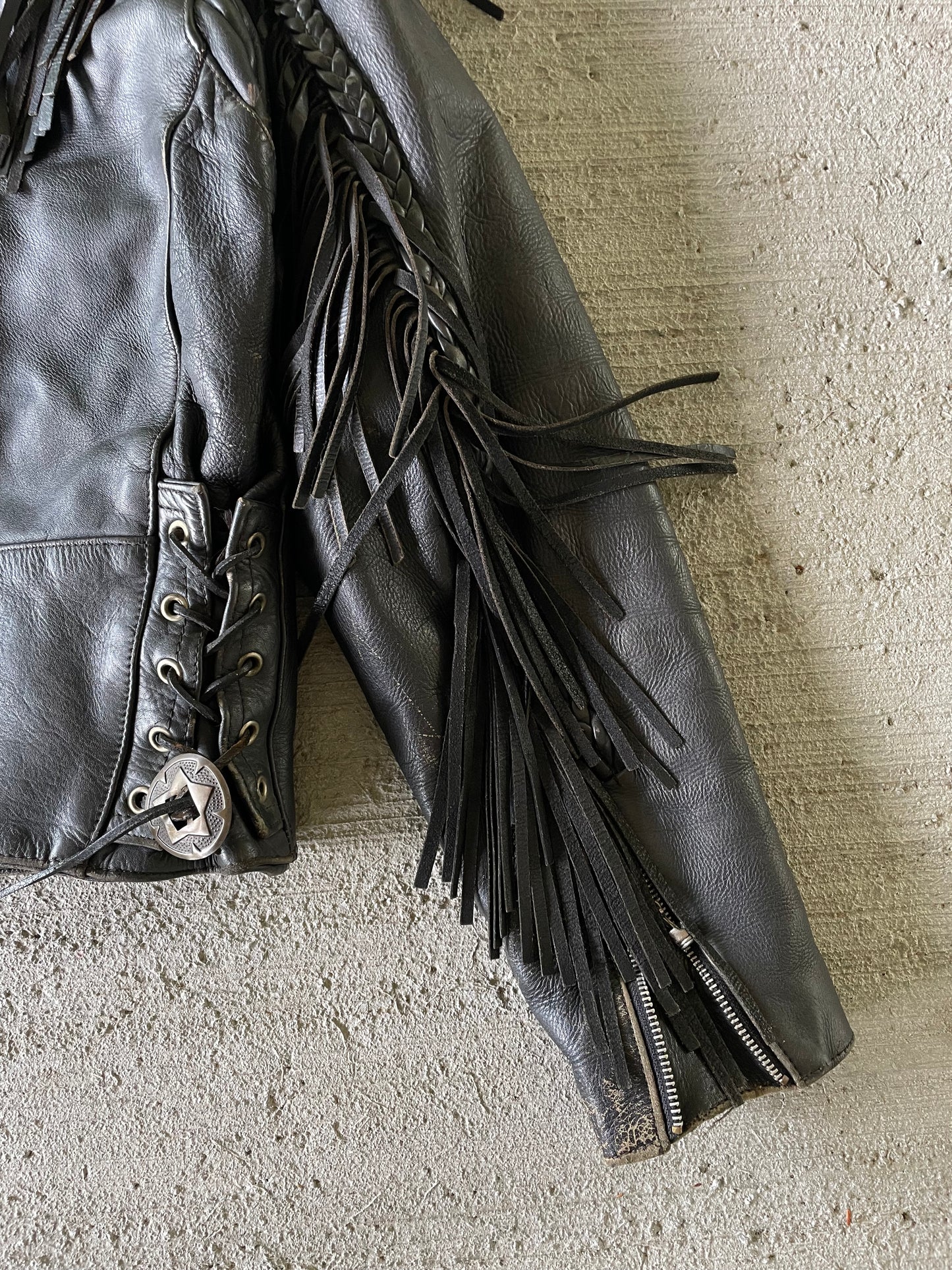 Vintage Leather Fringe Biker Jacket