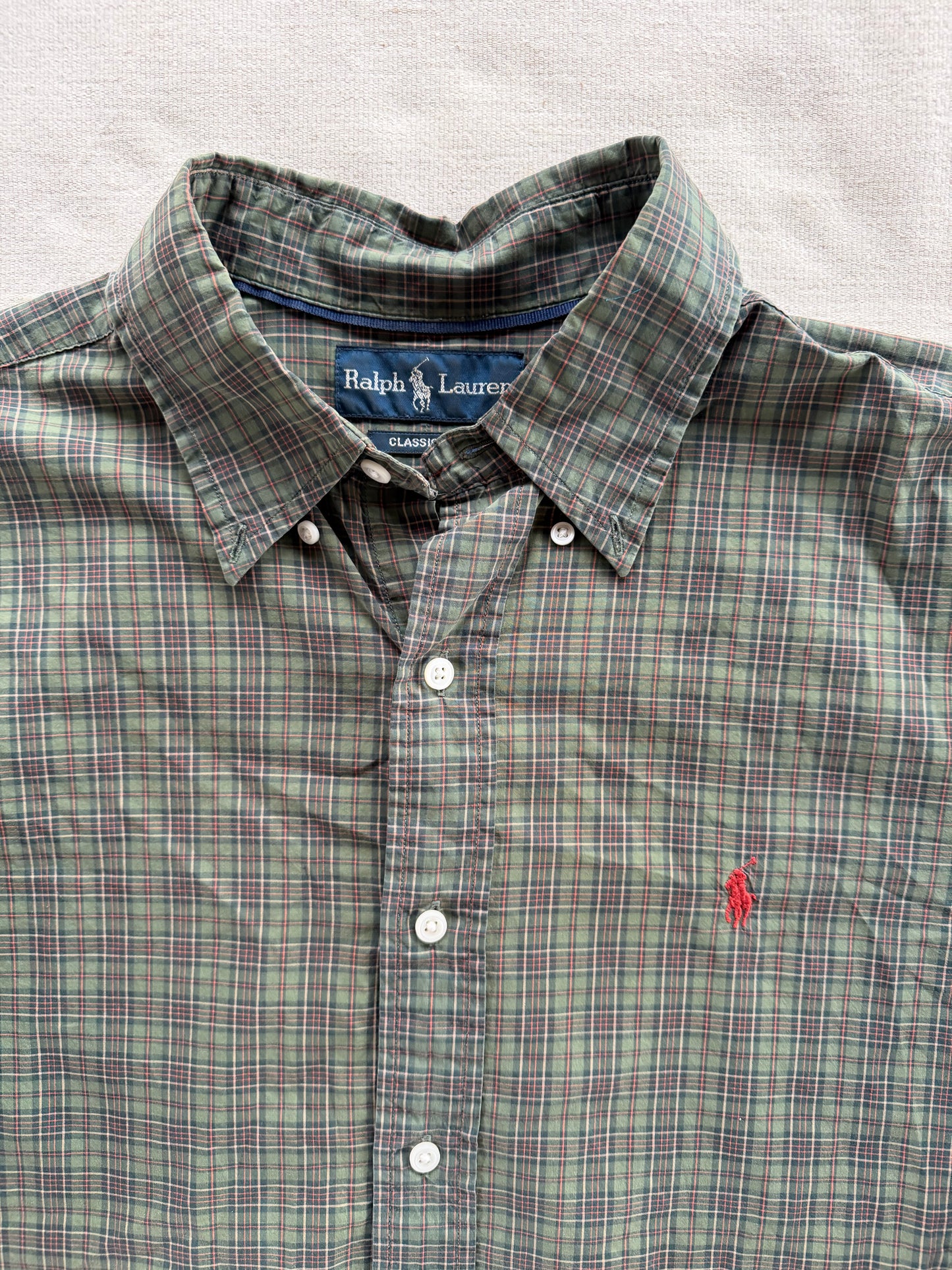 Vintage 90s Polo Ralph Lauren Green Checkered Cotton Button Up