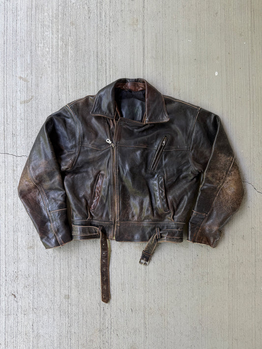 Vintage 90s Faded Leather Biker Jacket