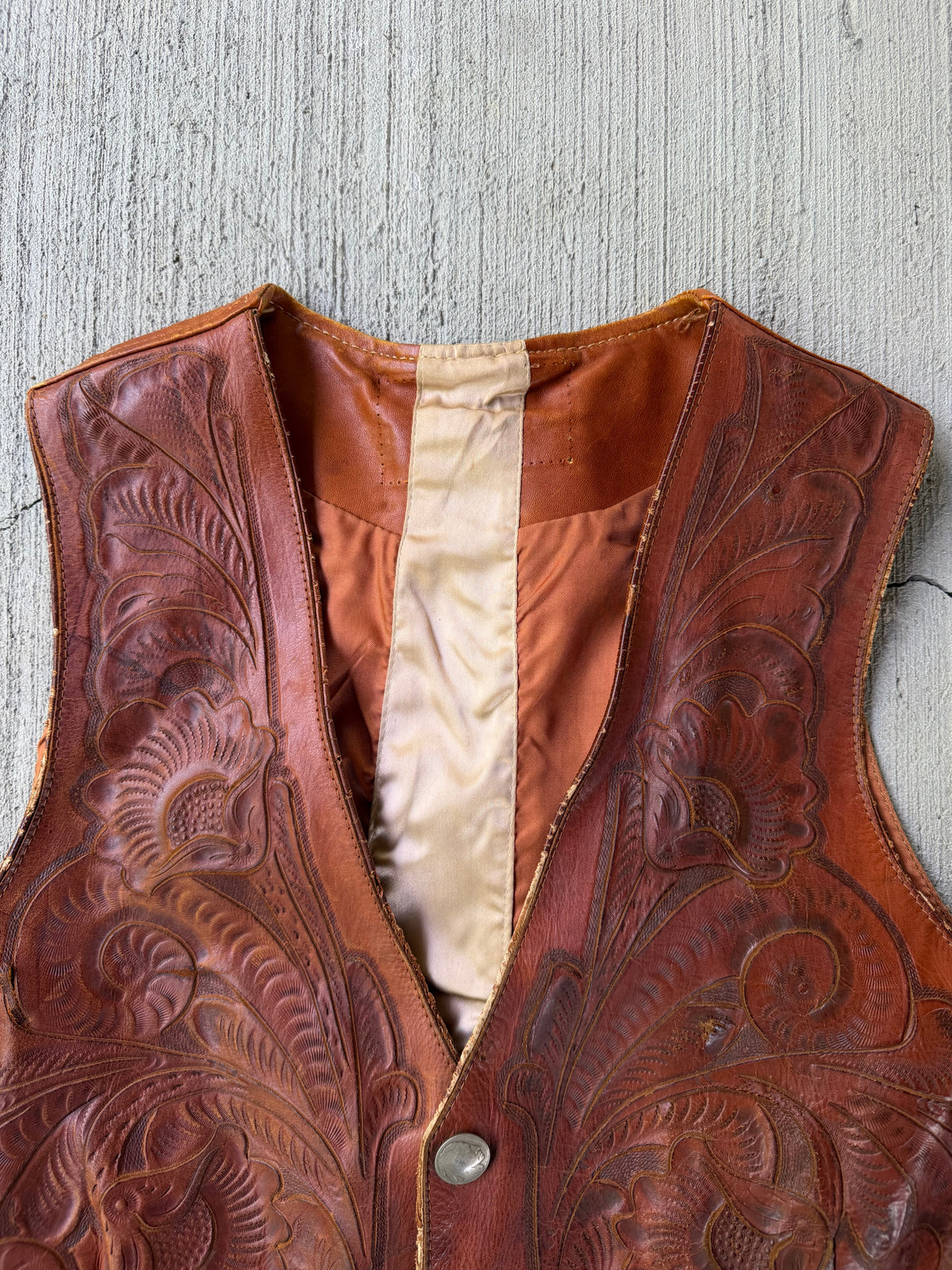 Vintage 1950s Hand Tooled Buffalo Nickel Leather Vest