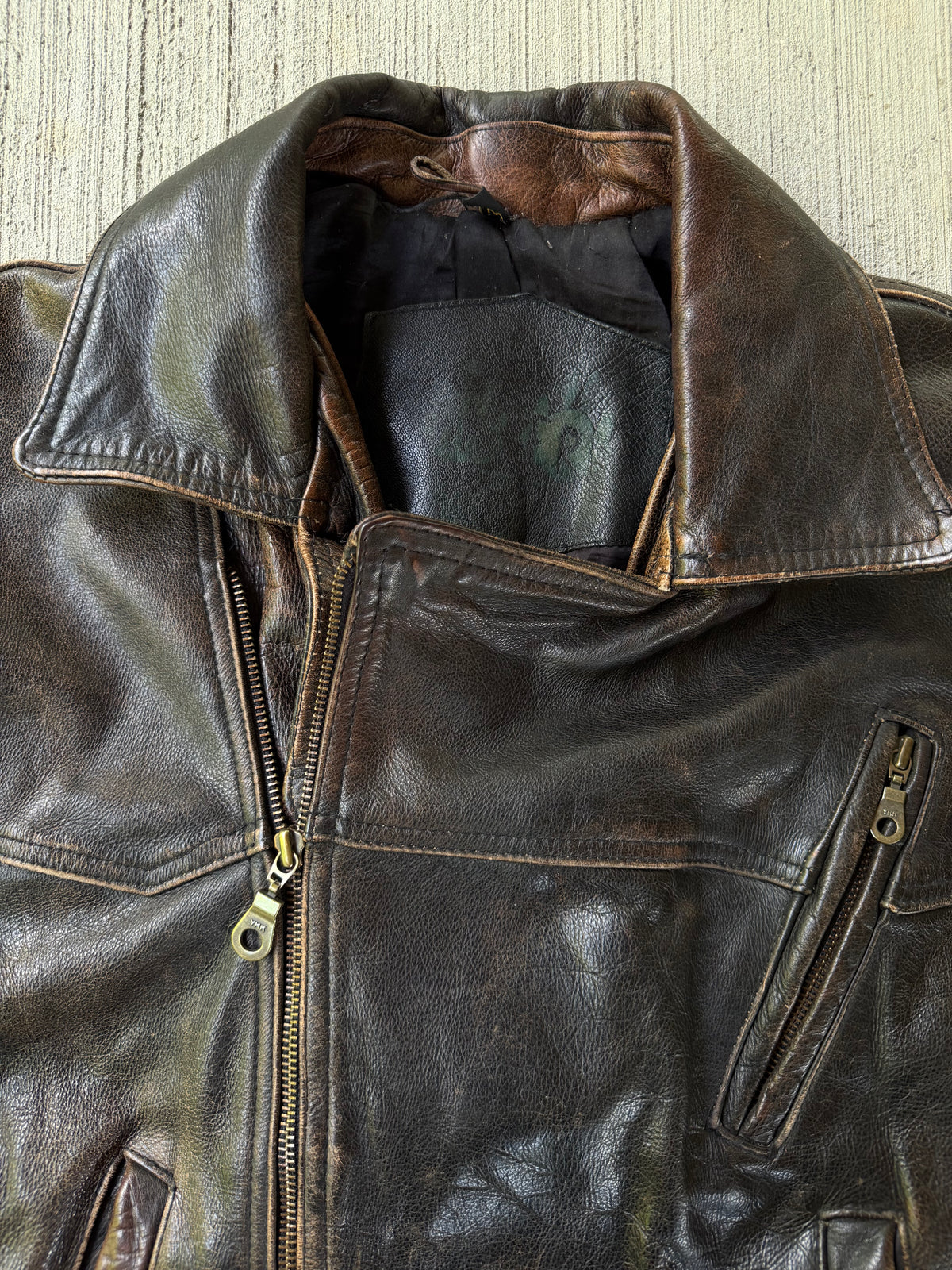 Vintage 90s Faded Leather Biker Jacket