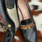 Gucci Black Leather Sylvie Mid Heel Loafers