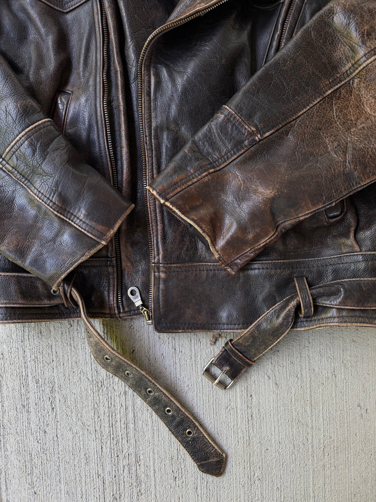 Vintage 90s Faded Leather Biker Jacket
